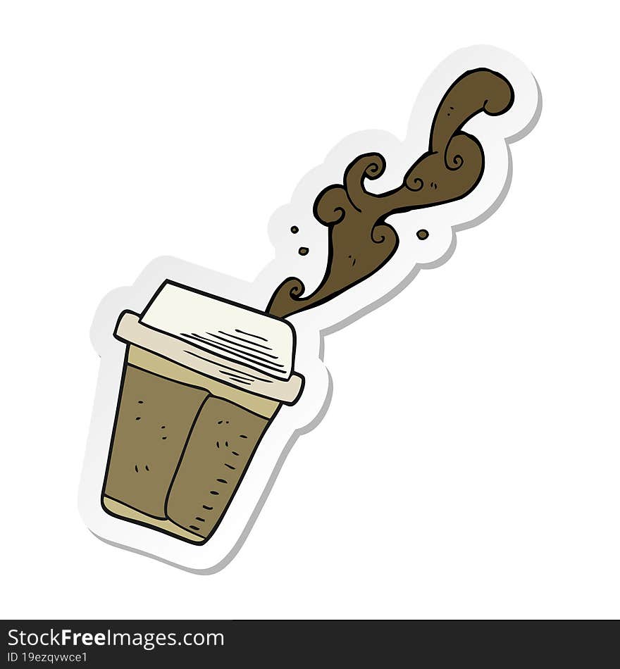 sticker of a cartoon coffee spilling