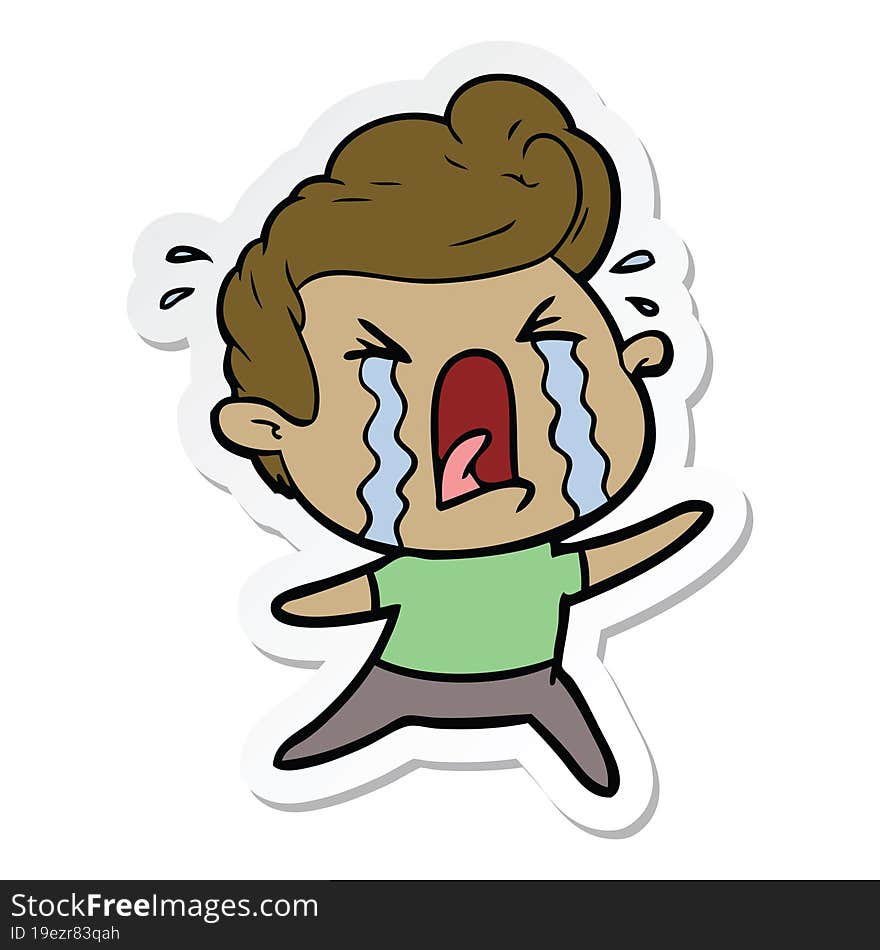 Sticker Of A Cartoon Crying Man