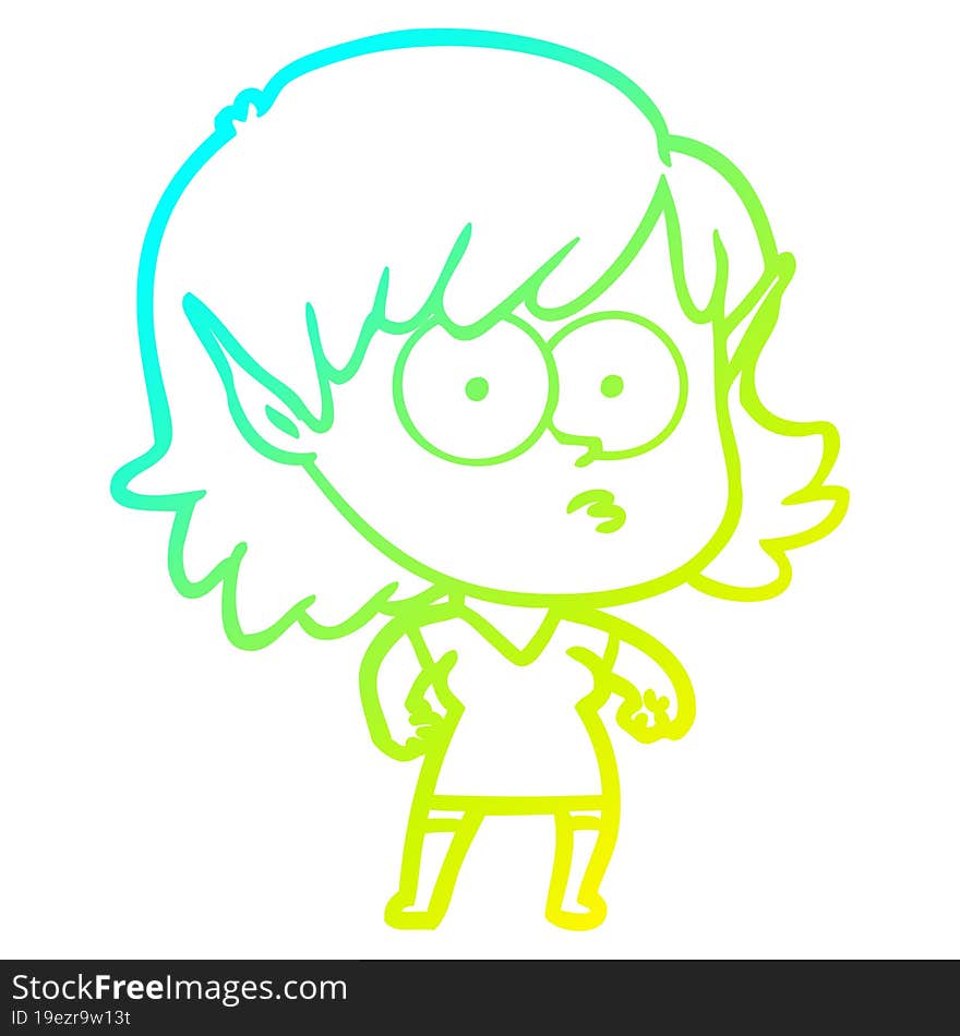 cold gradient line drawing cartoon elf girl staring