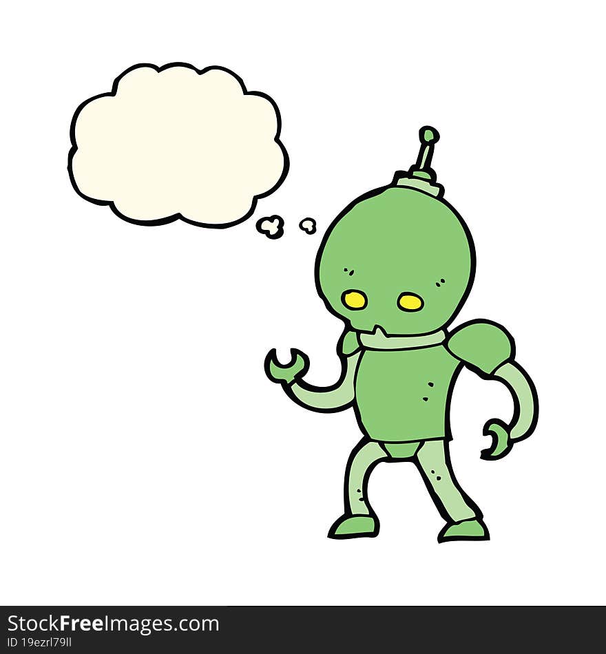 cartoon alien robot with thought bubble