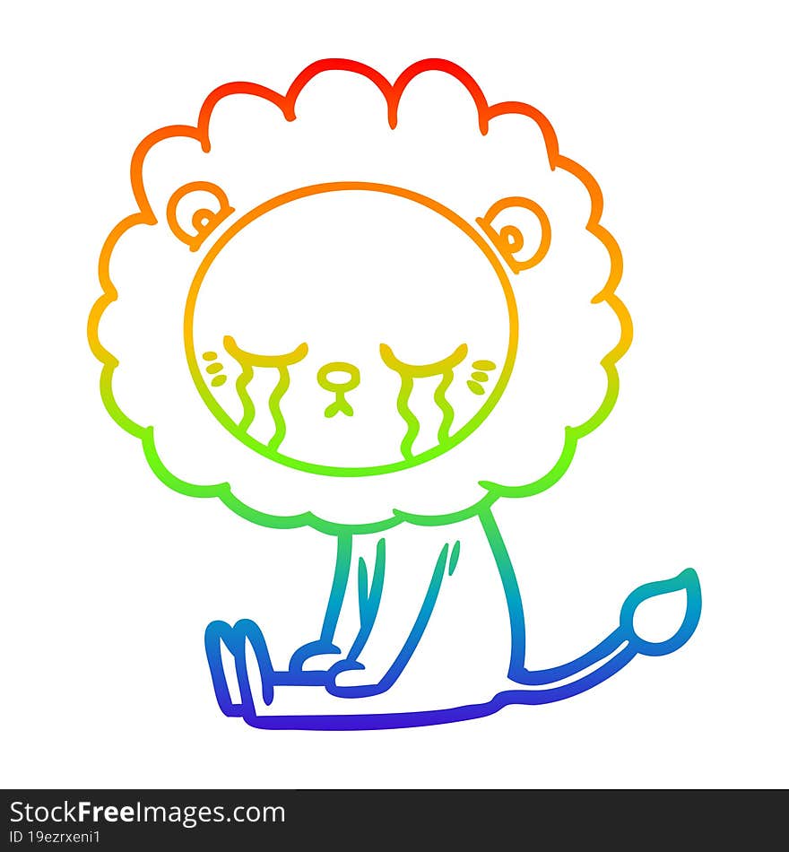 rainbow gradient line drawing crying cartoon lion