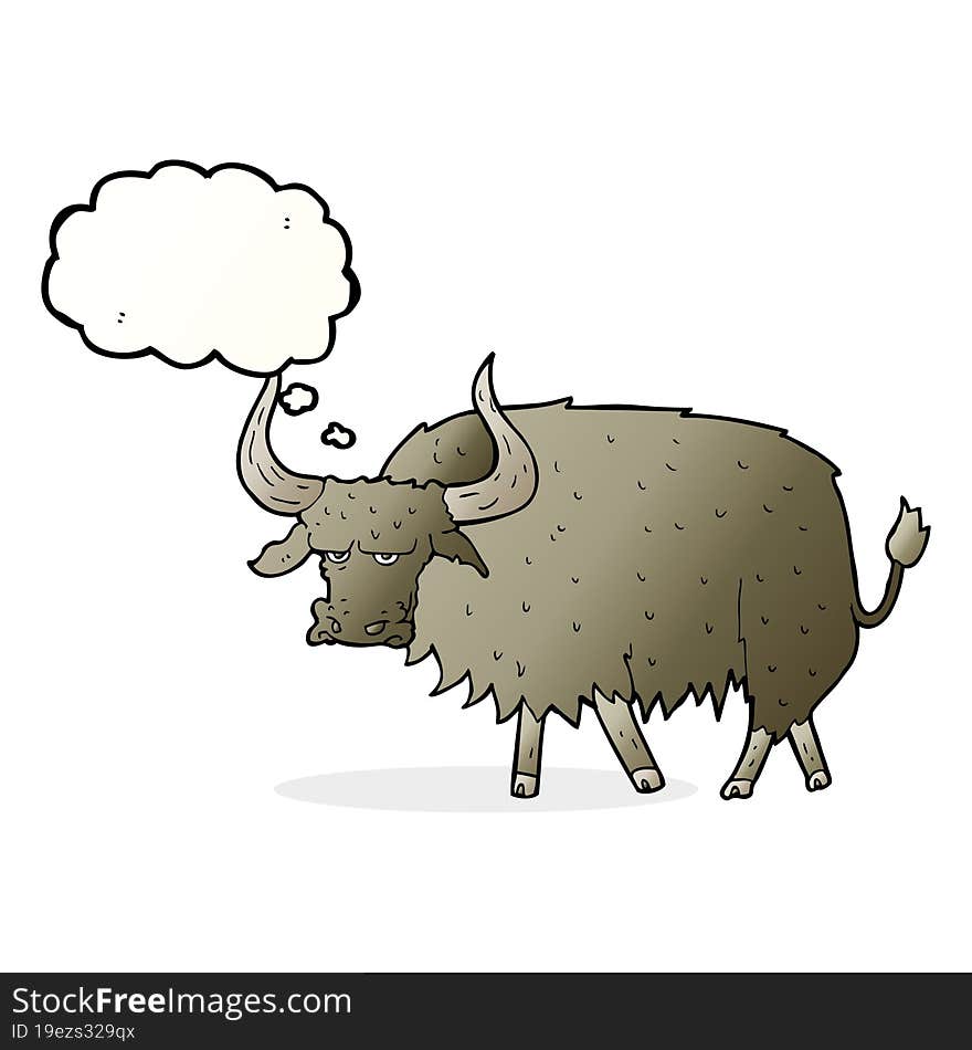 cartoon annoyed hairy cow with thought bubble