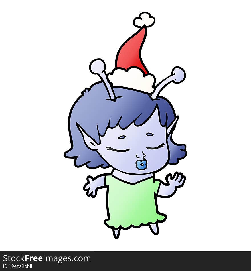 cute alien girl gradient cartoon of a wearing santa hat