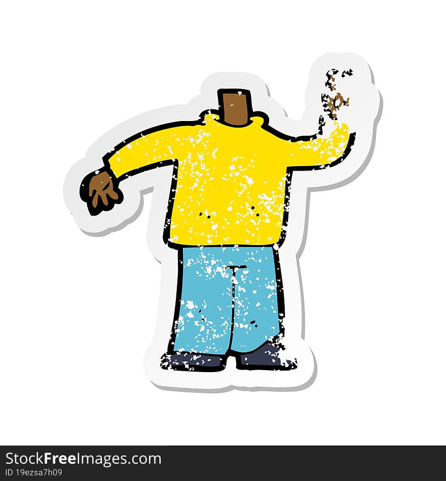 Retro Distressed Sticker Of A Cartoon Body Giving Peace Sign