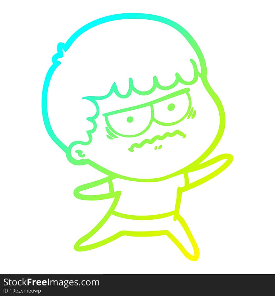 Cold Gradient Line Drawing Cartoon Annoyed Man