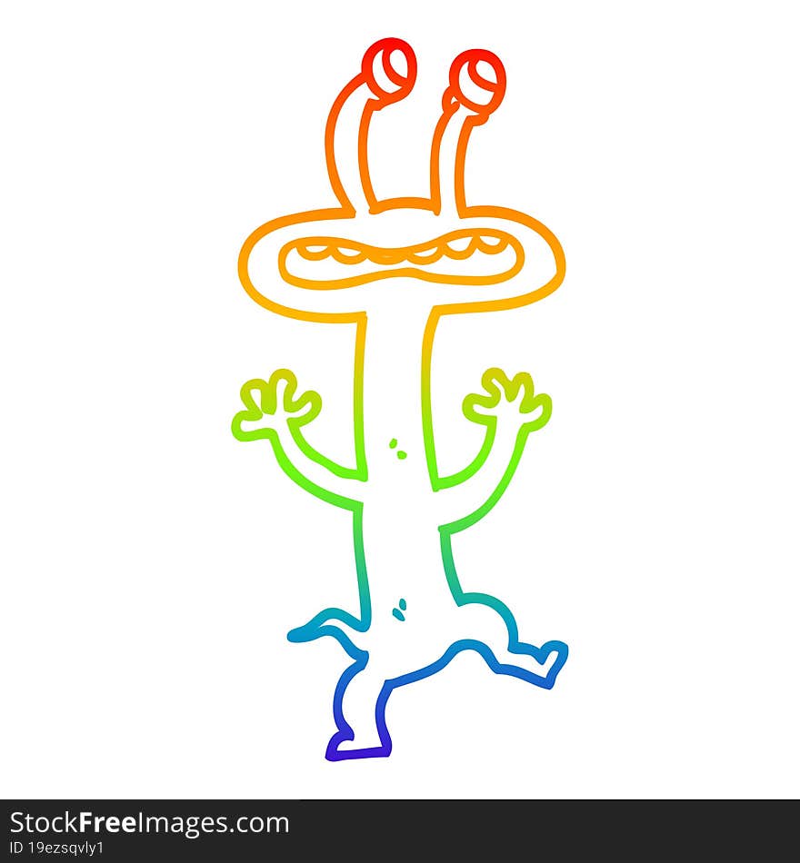 Rainbow Gradient Line Drawing Cartoon Monster