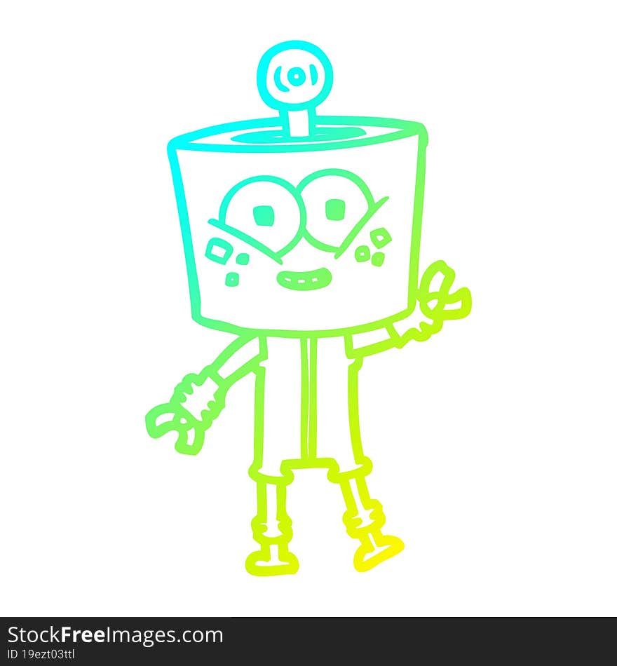 cold gradient line drawing of a happy cartoon robot