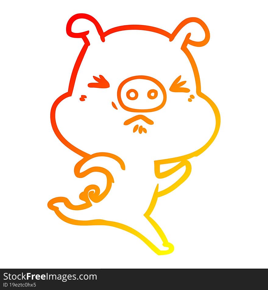 warm gradient line drawing cartoon annoyed pig running