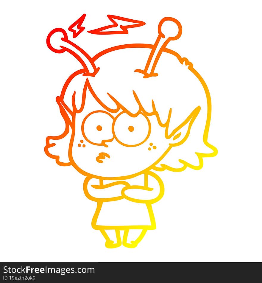 warm gradient line drawing cartoon alien girl