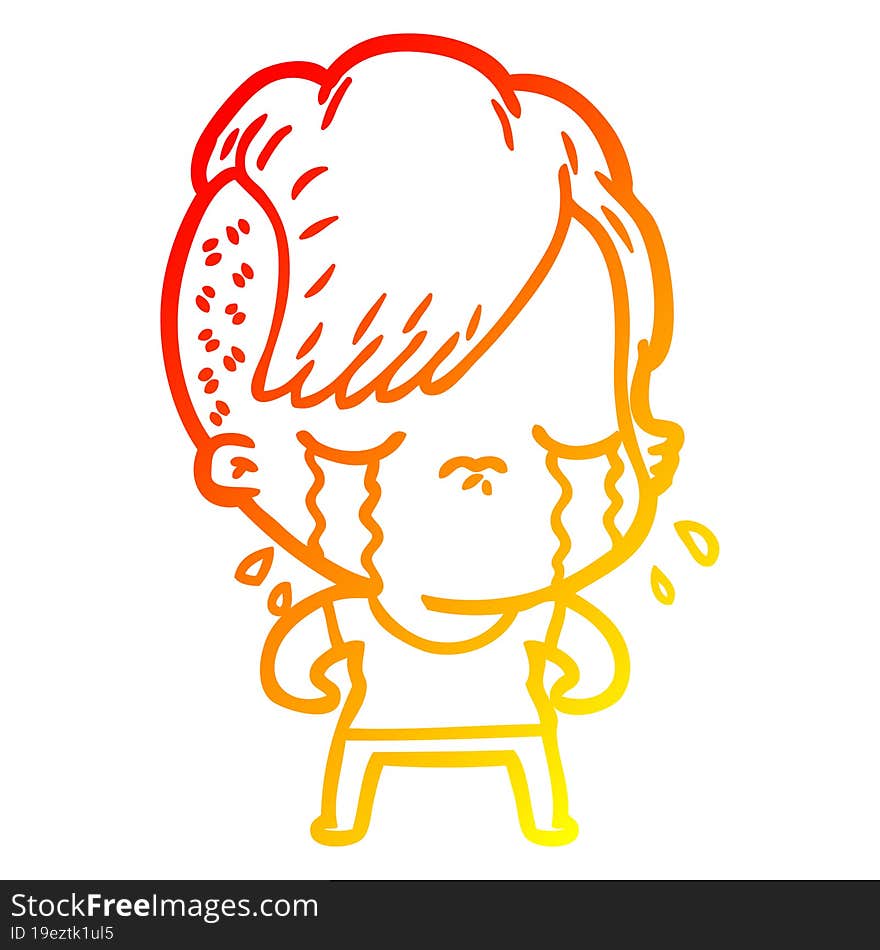 warm gradient line drawing of a cartoon crying girl