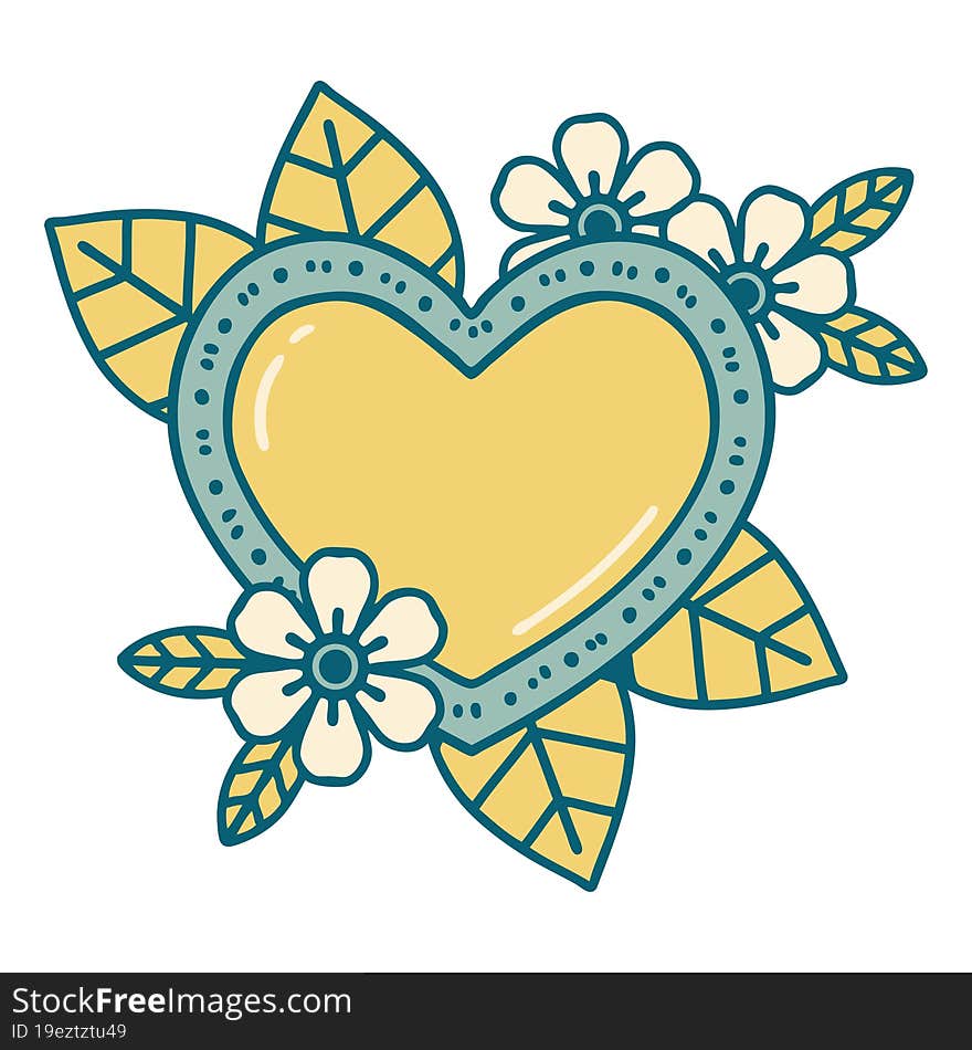 Tattoo Style Icon Of A Botanical Heart