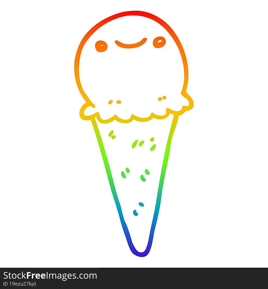 rainbow gradient line drawing cartoon ice cream