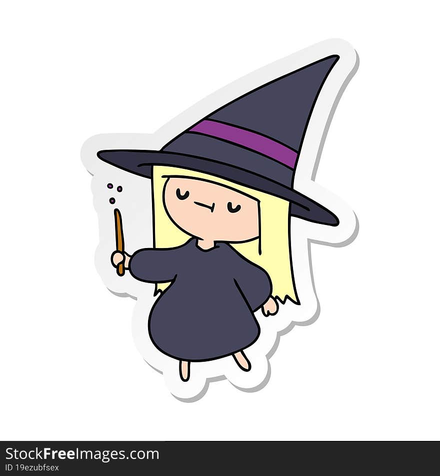 sticker cartoon of a cute kawaii witch girl