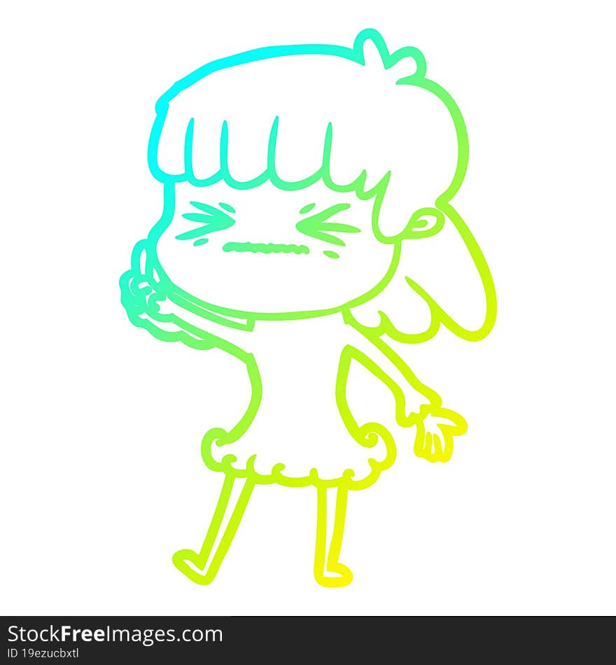 cold gradient line drawing of a cartoon angry girl