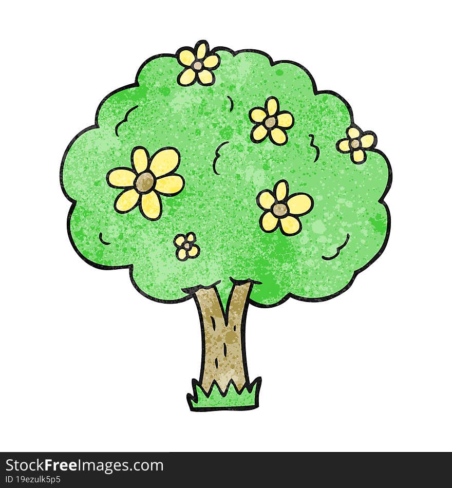 Textured Cartoon Tree With Flowers