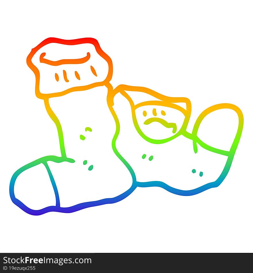 Rainbow Gradient Line Drawing Cartoon Socks