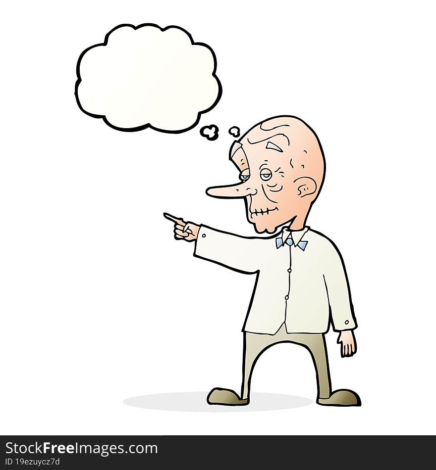 cartoon old man pointing with thought bubble