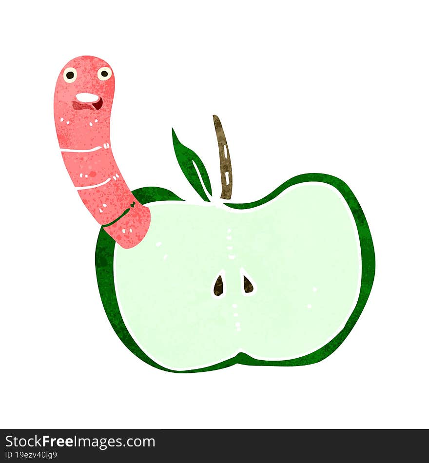 cartoon apple with worm