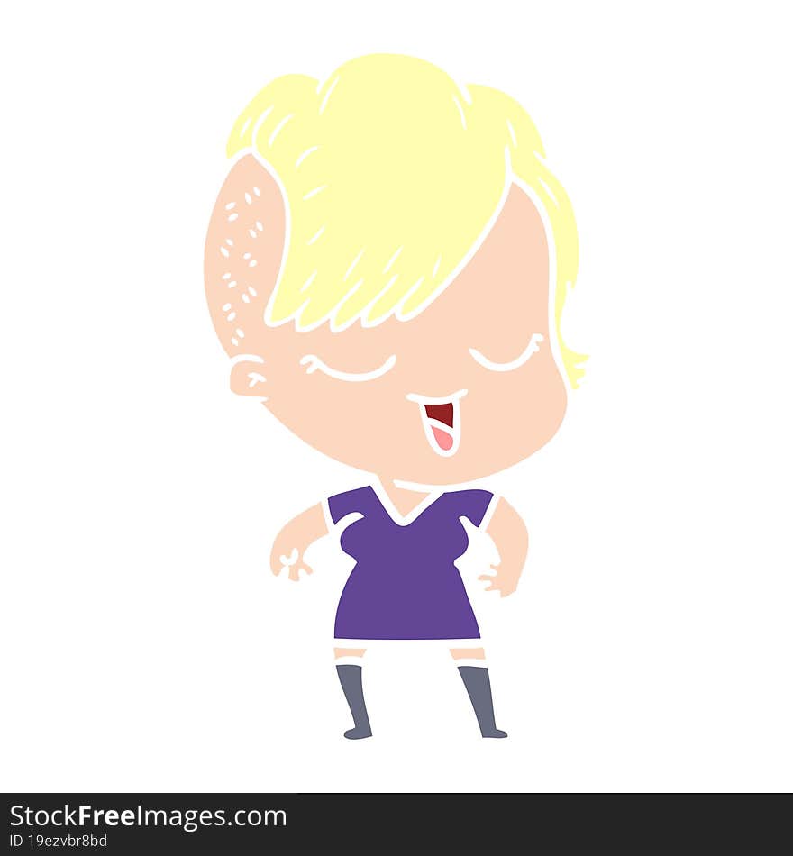 Happy Flat Color Style Cartoon Girl