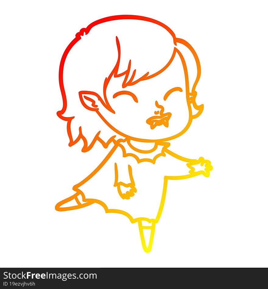 warm gradient line drawing of a cartoon vampire girl with blood on cheek