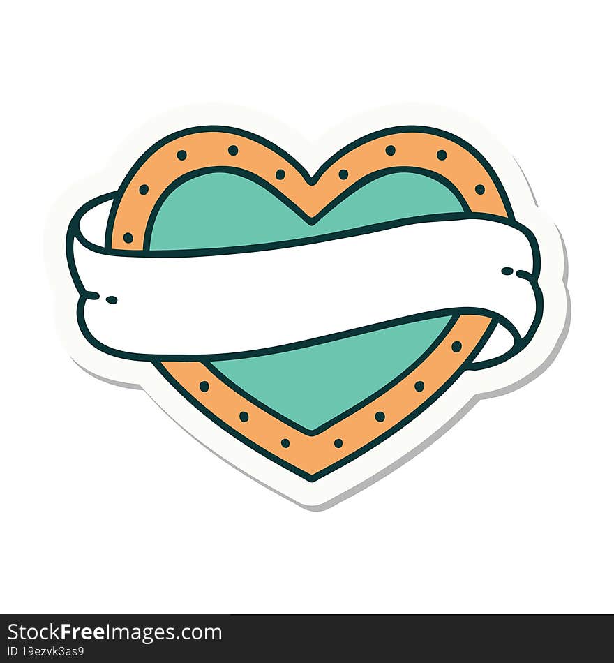 sticker of tattoo in traditional style of a heart and banner. sticker of tattoo in traditional style of a heart and banner