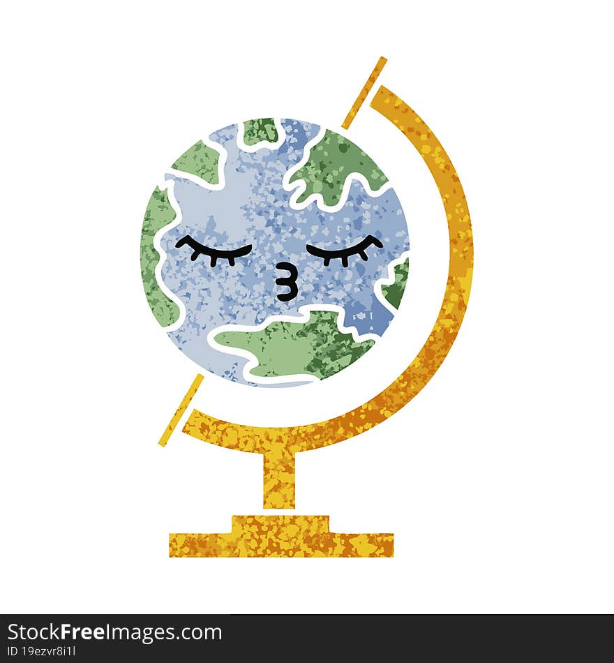 retro illustration style cartoon of a globe of the world