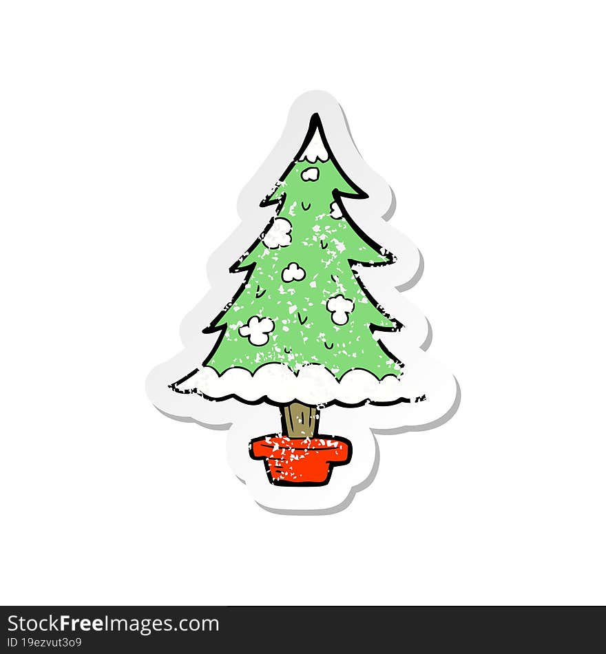 retro distressed sticker of a cartoon christmas tree