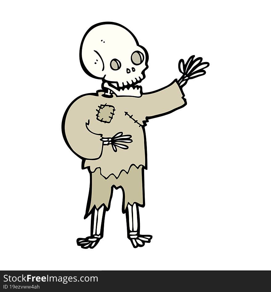 cartoon skeleton waving