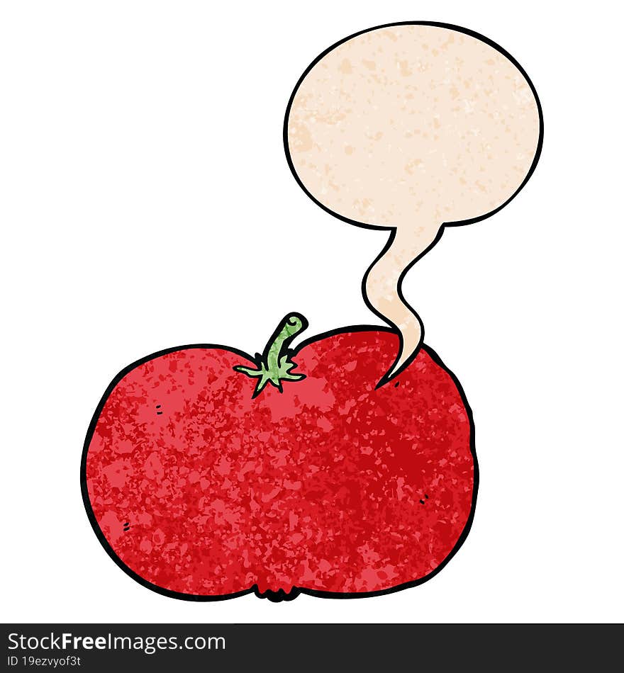 cartoon tomato and speech bubble in retro texture style