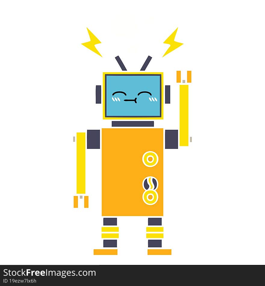 Flat Color Retro Cartoon Malfunctioning Robot