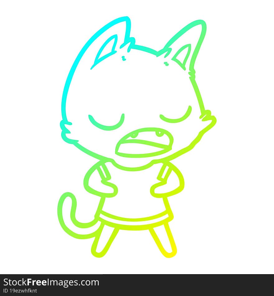 cold gradient line drawing talking cat cartoon