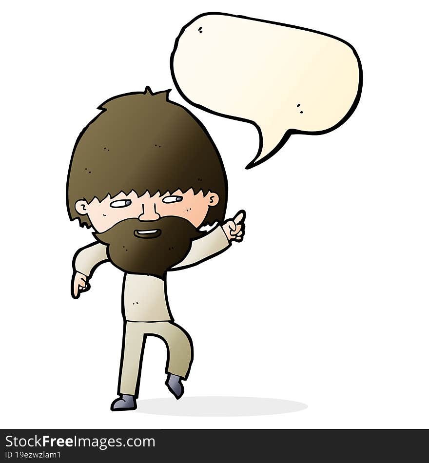 cartoon bearded man pointing and laughing with speech bubble