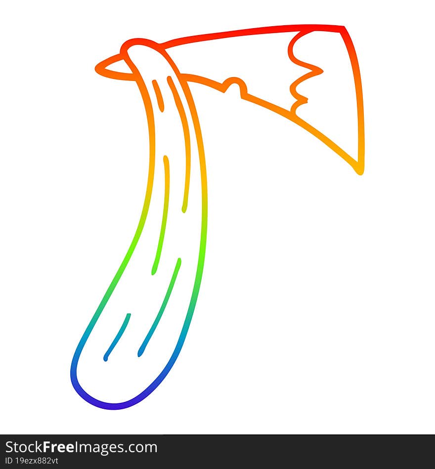 rainbow gradient line drawing cartoon of an axe