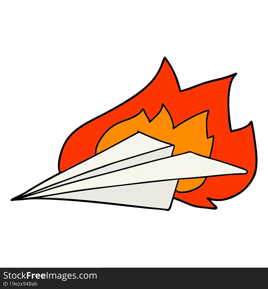 cartoon burning paper airplane. cartoon burning paper airplane