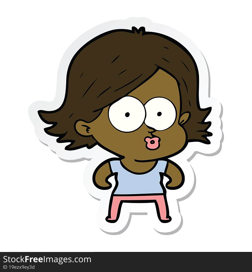 sticker of a cartoon girl pouting