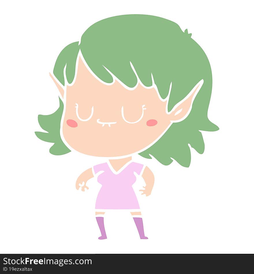 happy flat color style cartoon elf girl