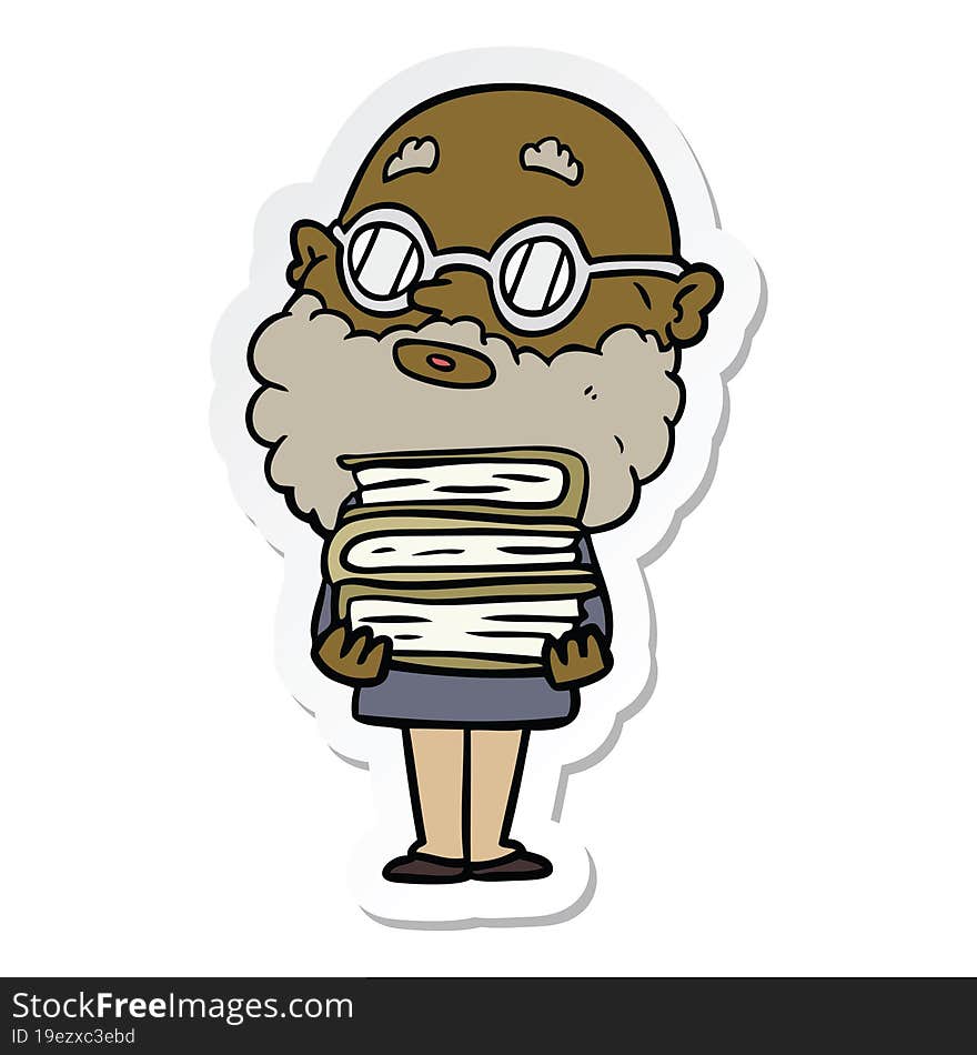 sticker of a cartoon curious man with beard and glasses