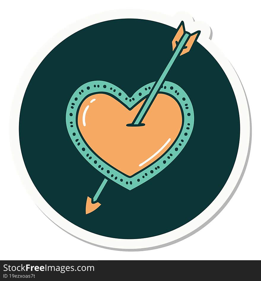 sticker of tattoo in traditional style of an arrow and heart. sticker of tattoo in traditional style of an arrow and heart