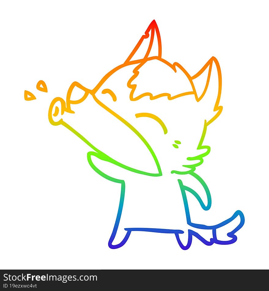 rainbow gradient line drawing howling wolf cartoon