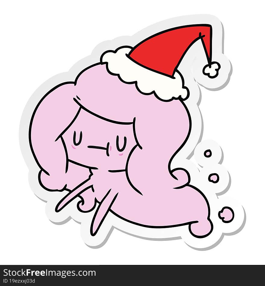 hand drawn christmas sticker cartoon of kawaii ghost