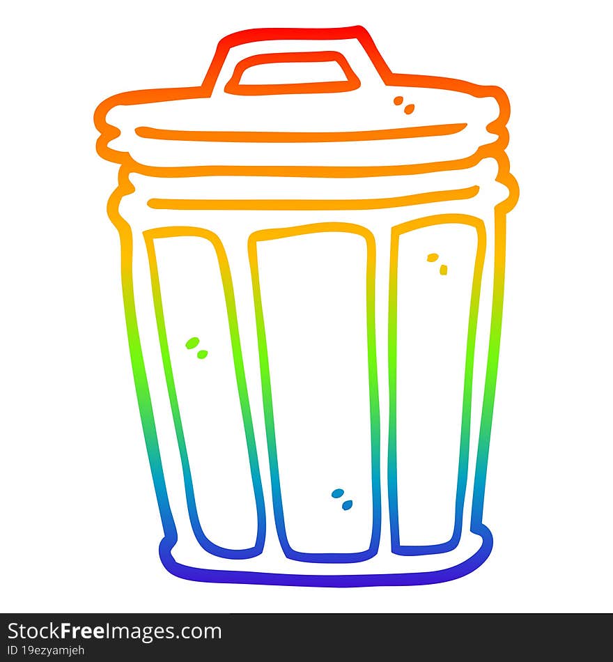 rainbow gradient line drawing cartoon trash can