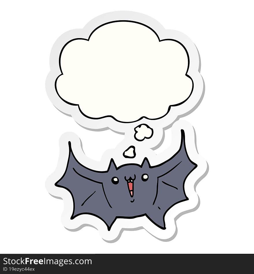 cartoon happy vampire bat and thought bubble as a printed sticker