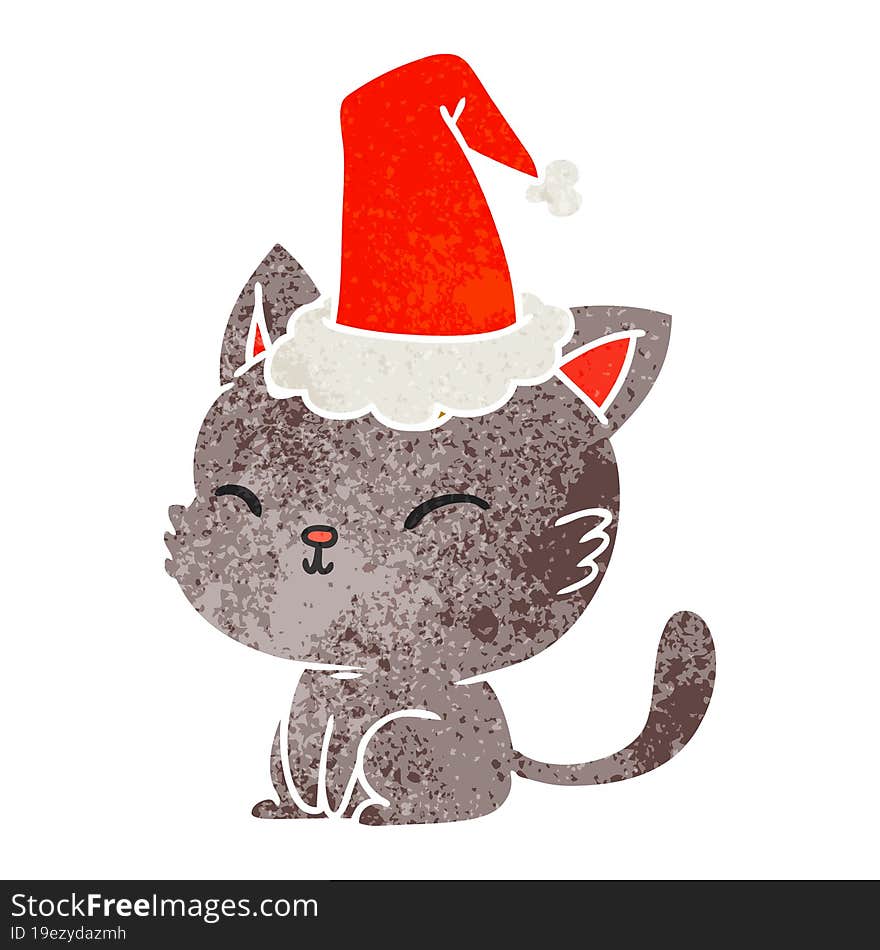 hand drawn christmas retro cartoon of kawaii cat