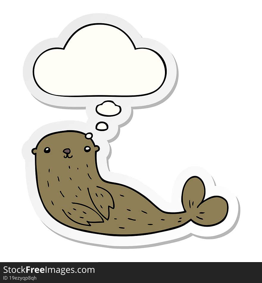 cartoon seal and thought bubble as a printed sticker