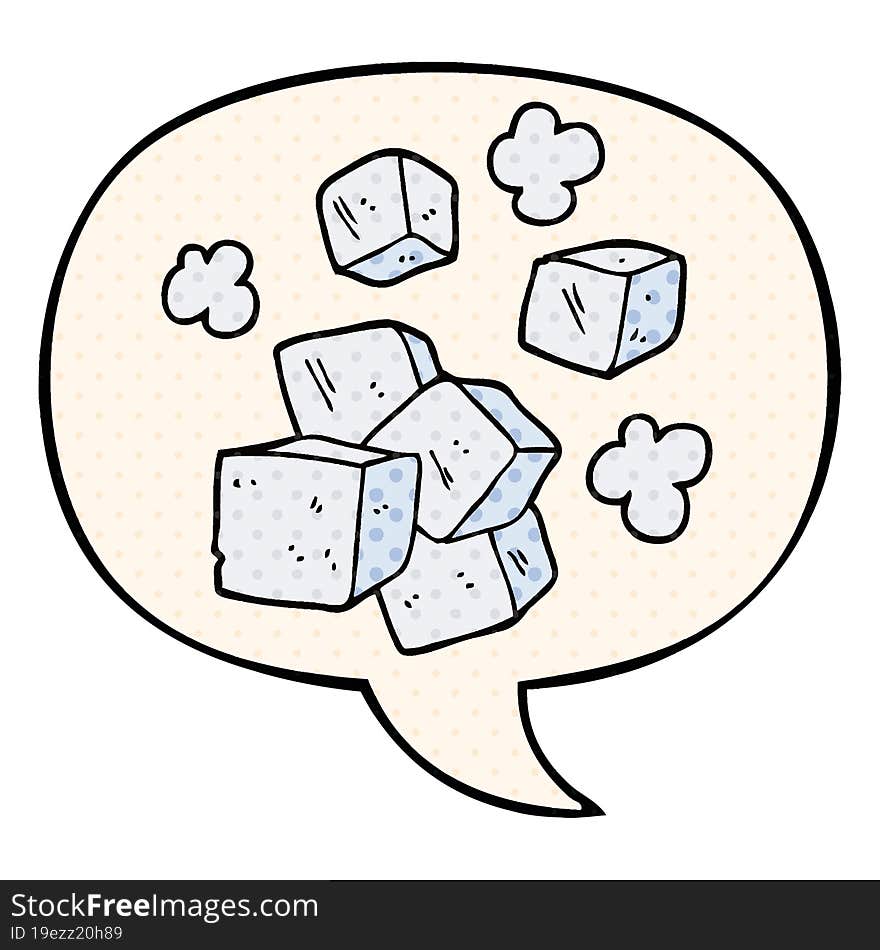 Cartoon Ice Cubes And Speech Bubble In Comic Book Style