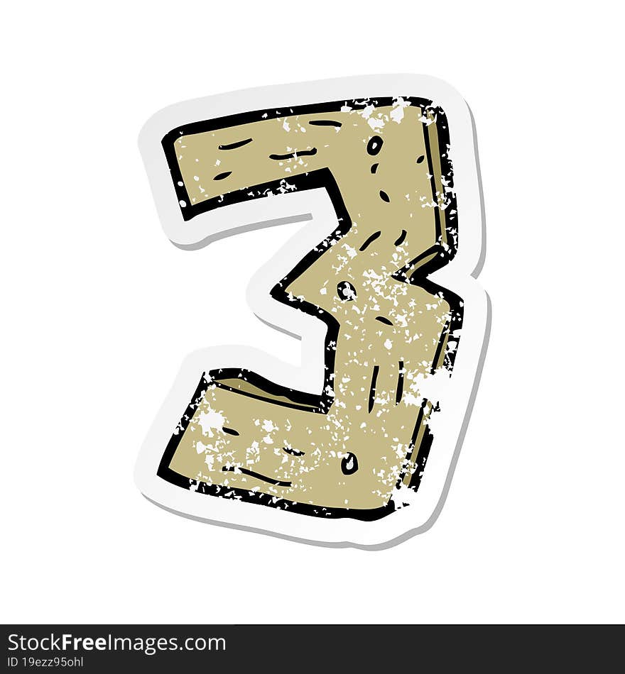 retro distressed sticker of a cartoon wooden number