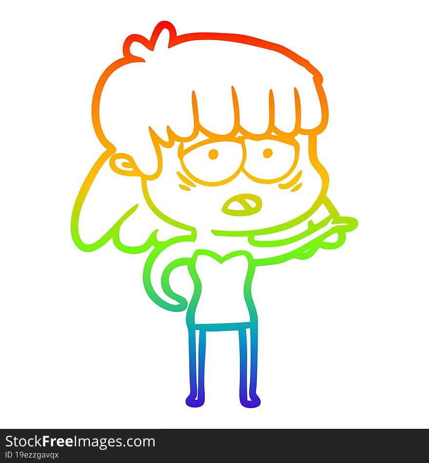 Rainbow Gradient Line Drawing Cartoon Tired Woman