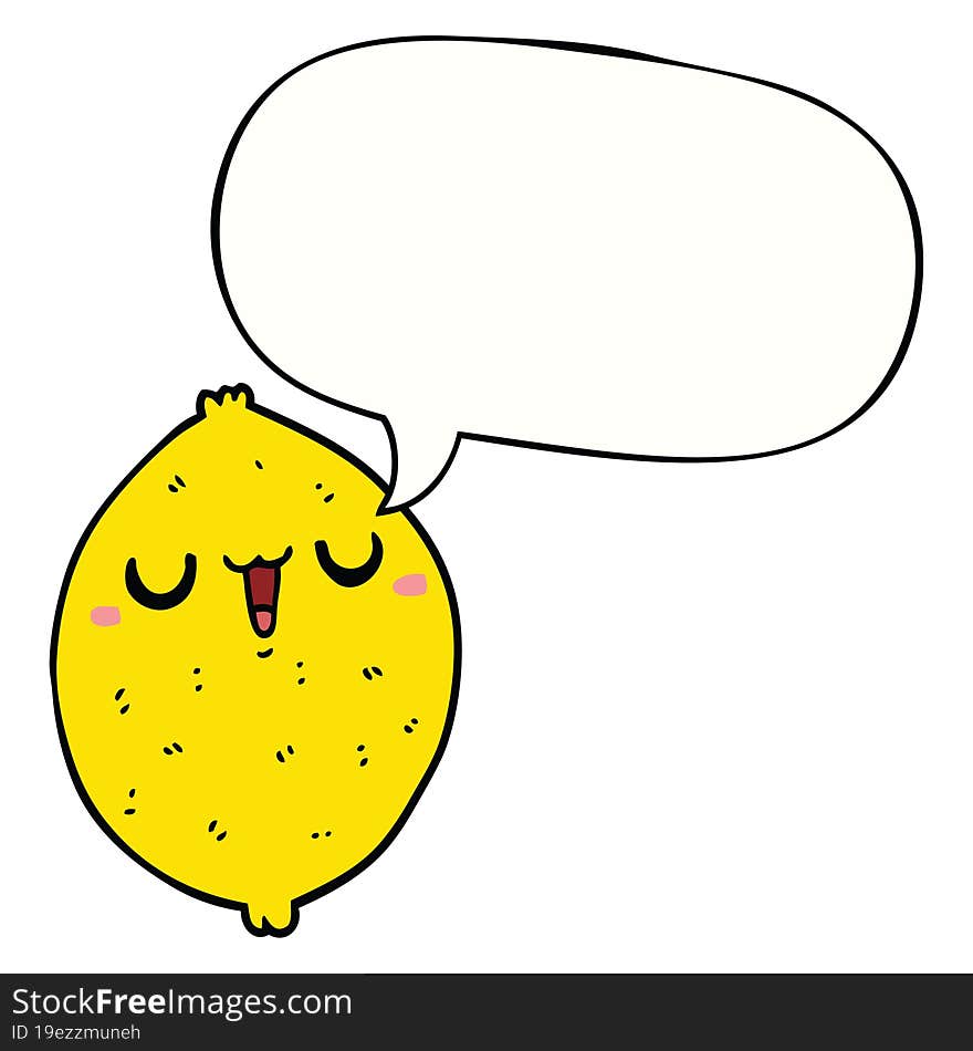 cartoon happy lemon and speech bubble