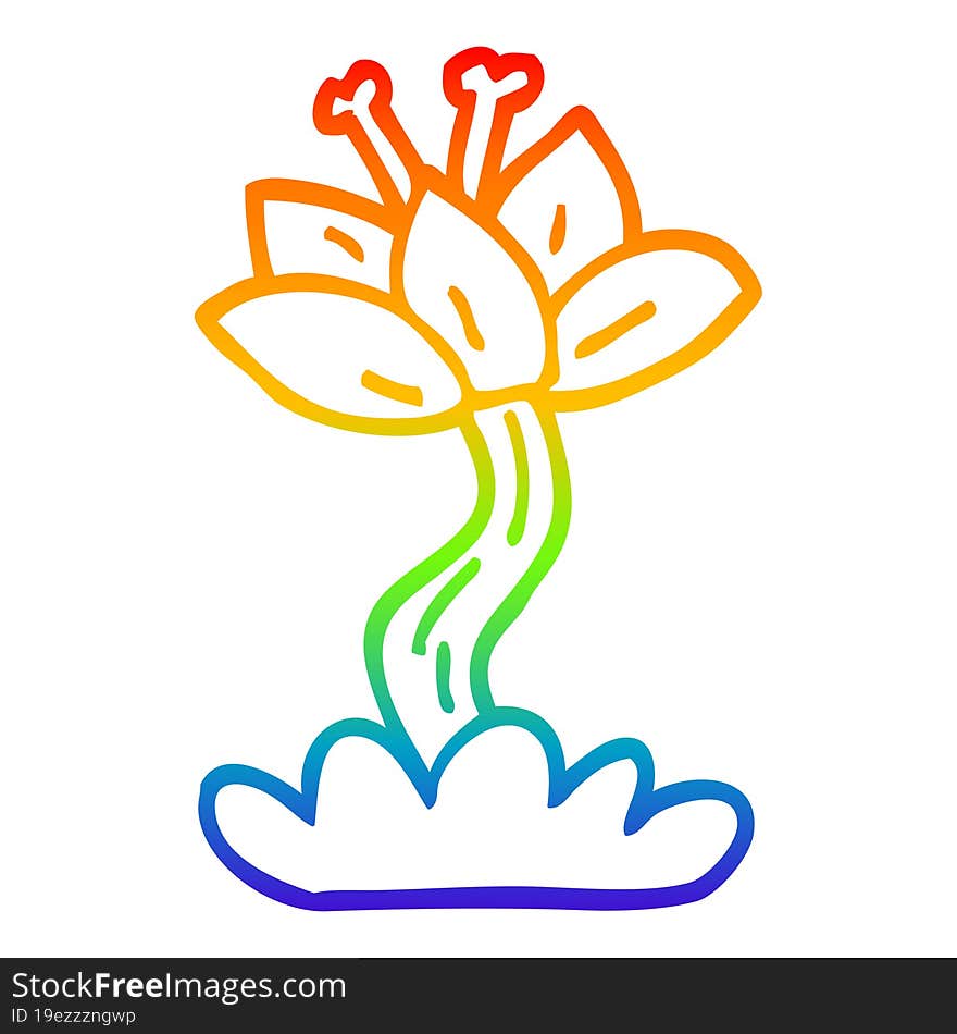 rainbow gradient line drawing cartoon red lilly