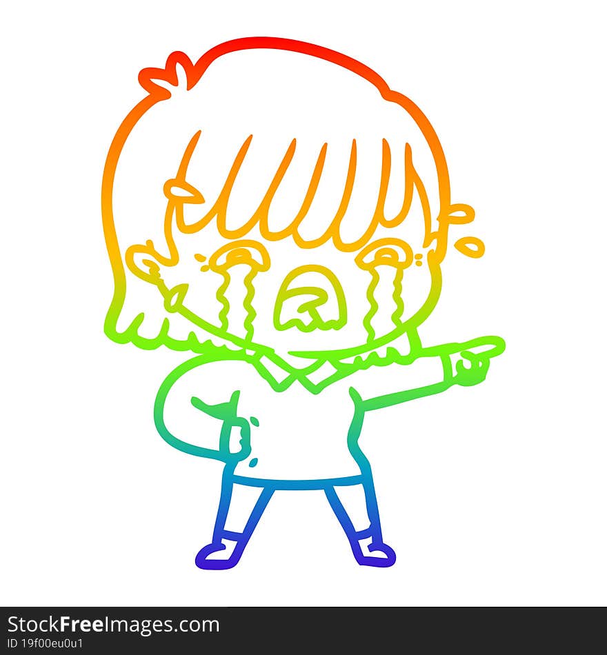 rainbow gradient line drawing of a cartoon girl crying